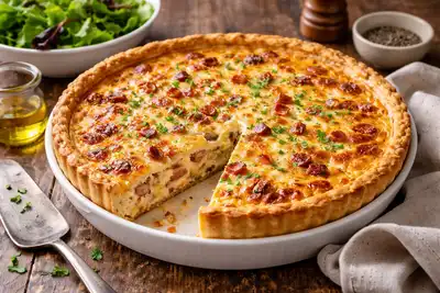 Французский киш с беконом и нежной сливочно-яичной заливкой.