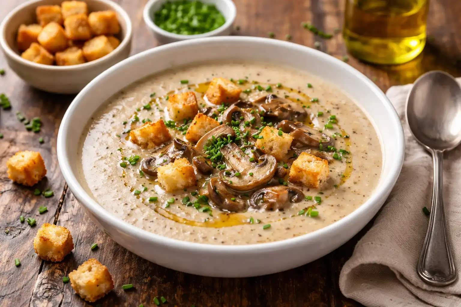 Бархатный крем-суп из лесных грибов с насыщенным ароматом белых.