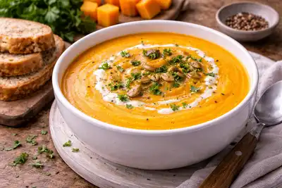 Нежный тыквенный крем-суп с мягкой сладостью и пряным ароматом.
