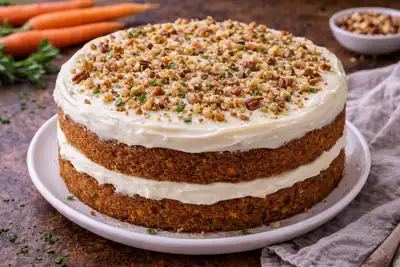 Классический морковный торт с пряным коржом и сливочным кремом.