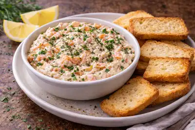 Нежный паштет из копчёного лосося с лимоном и свежими травами.