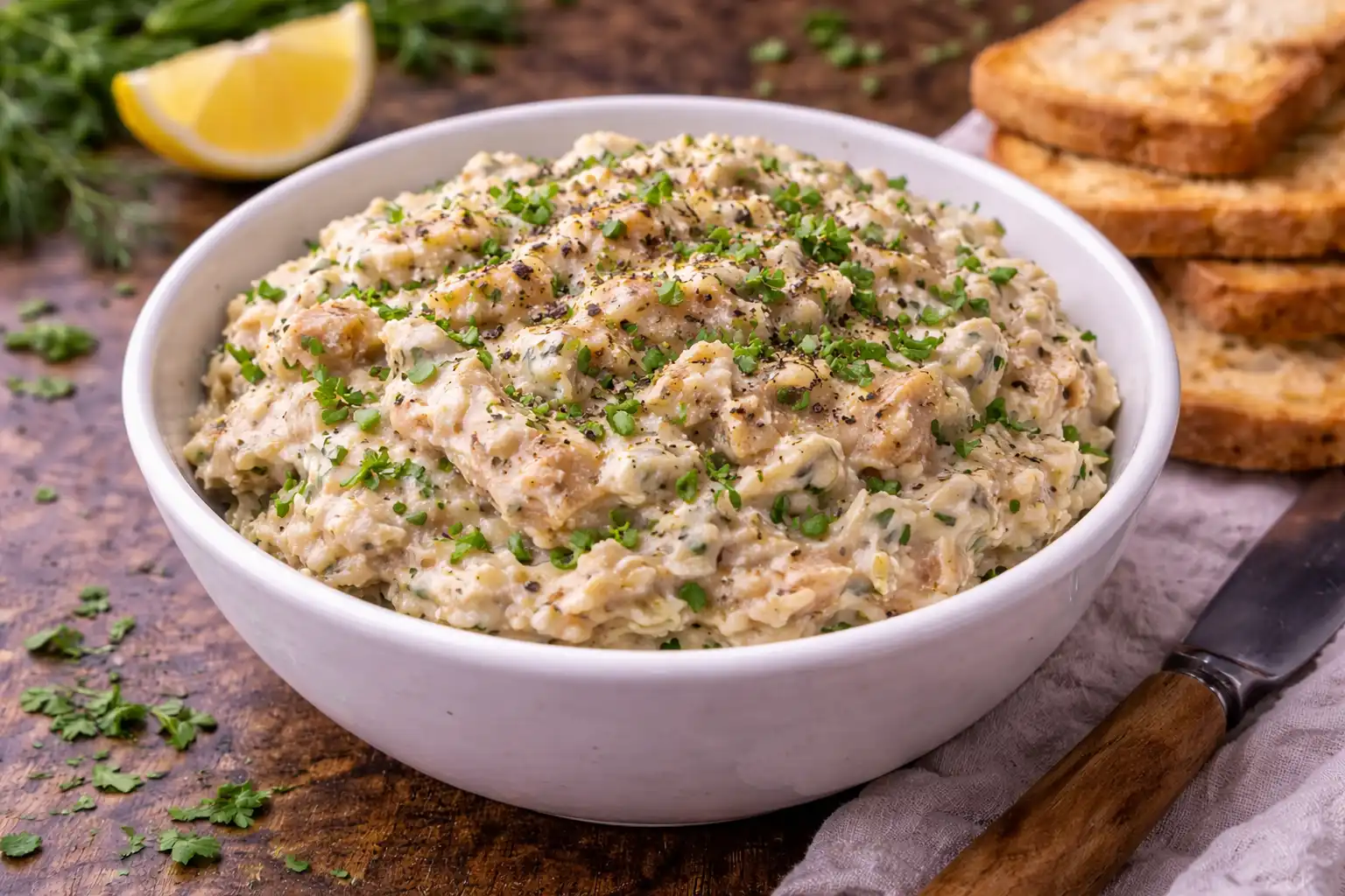 Быстрый паштет из копчёной скумбрии с мягким сыром, лимоном и хреном.