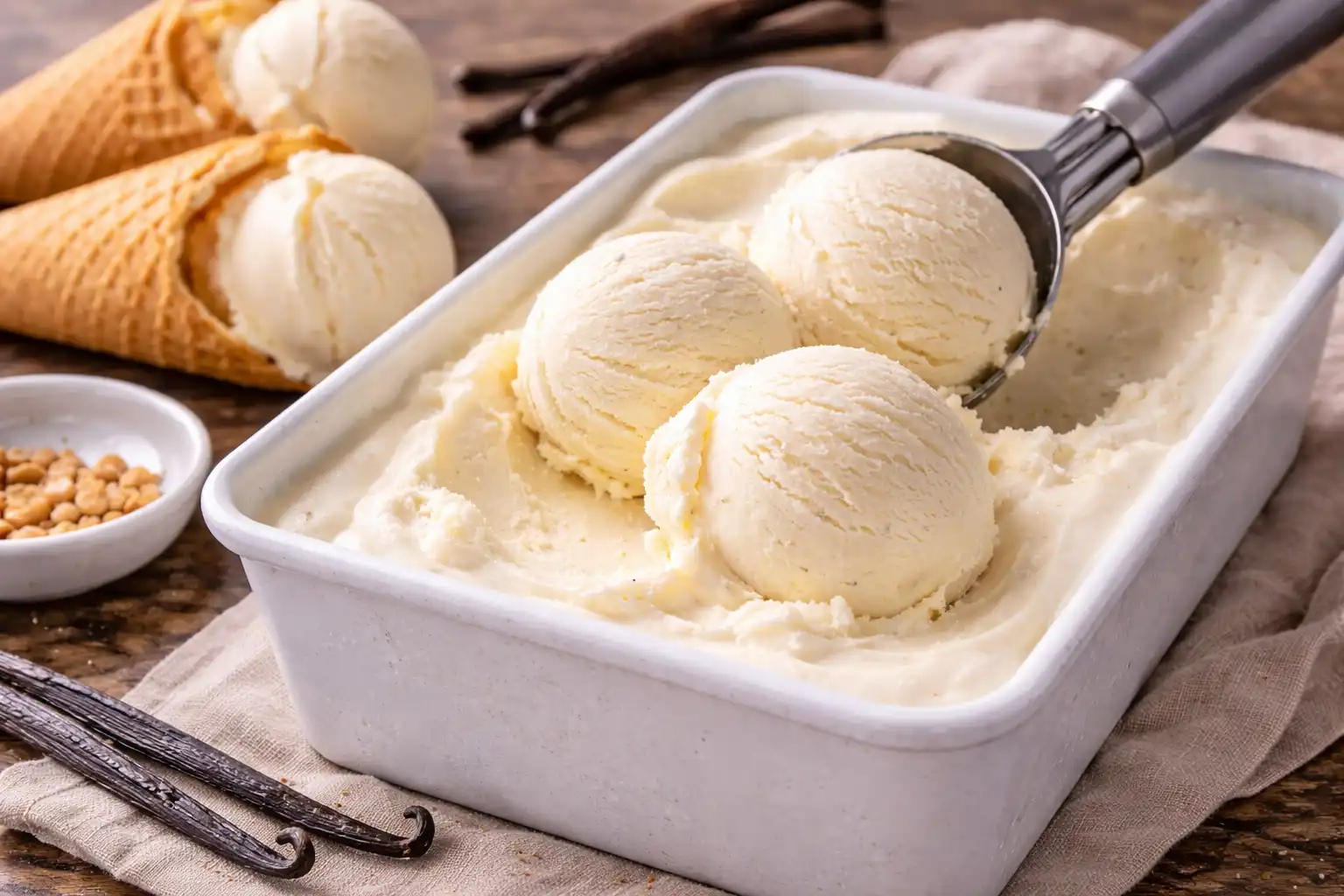 Нежное ванильное мороженое без мороженицы на сливках и сгущённом молоке.